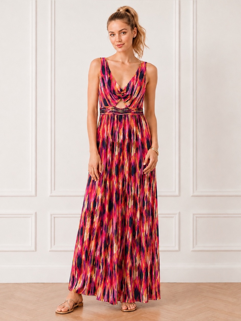 NWT $338 Trina Turk Womens Size 2 XS Margery Multi Cut Out Sundress Maxi Dress
